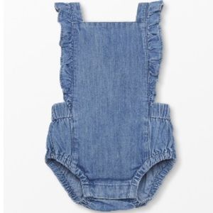 Hanna Andersson Chambray ruffle baby overalls